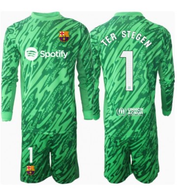 Barcelona Ter Stegen #1 Brankář Venkovní dres komplet pro Děti 2024-25 Dlouhým Rukávem (+ Krátké kalhoty)